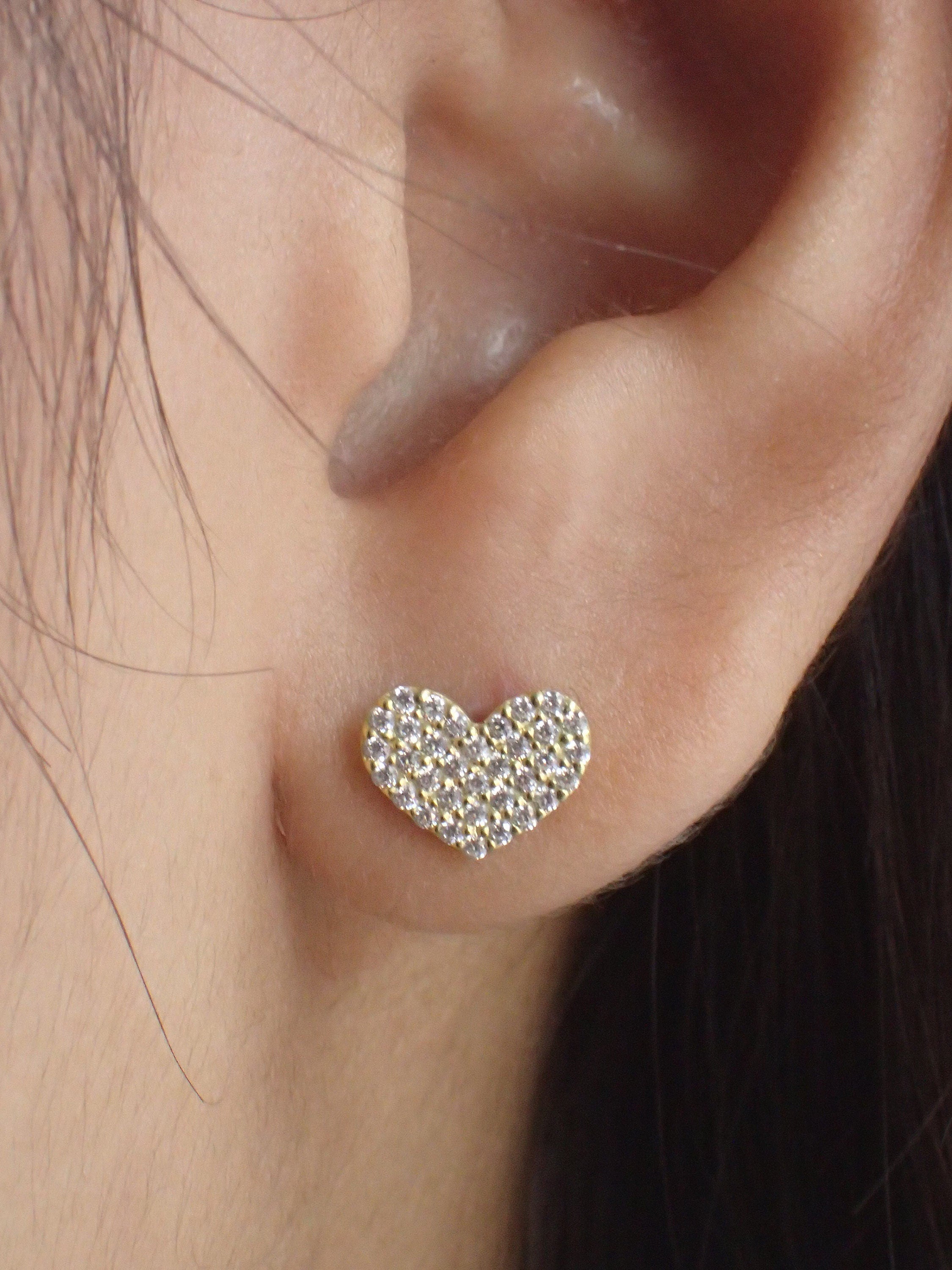 Heart Stud Earrings / Moissanite Heart Earrings / Crystal Heart Tragus / Cartilage Stud / Earrings for Women